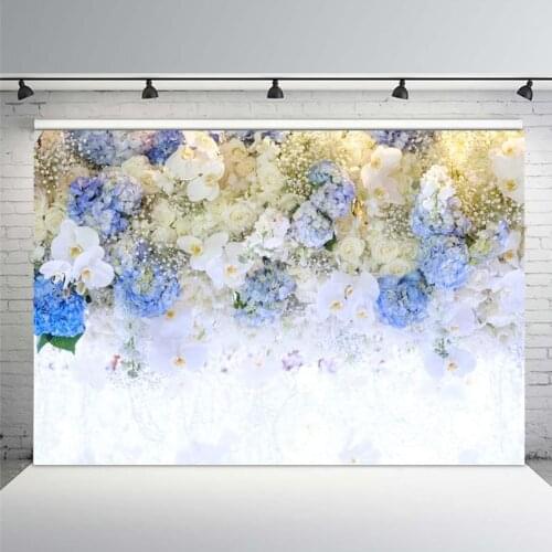 Beautiful White Blue Flowers Background for Wedding Photography Ladies Tea Party Girls Portrait Lovers Annivery Floral Backdrops