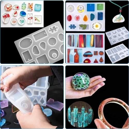 65 pcs Silicone Casting Molds And Crystal Epoxy Tools Set with Drill and Bag Pendant Mold For Jewelry Bracelet Craft Making