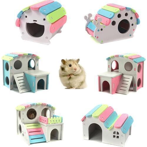 Natural Funny Hamster Nest Toy, Animal Hideout Wood Plastic Plate Hamster House, for Pet Small Animals Play