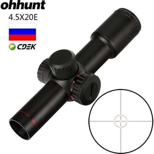 Ohhunt 4.5x20E 1 Inch Hunting Optics Compact Riflescopes Red Illuminated Glass Etched Reticle with Flip-open Lens Caps and Rings