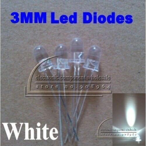 Wholesale 200pcs/lot 3MM Round Ultra Bright White LED Diodes 4000-6000mcd 3.2-3.4v Water Clear Led