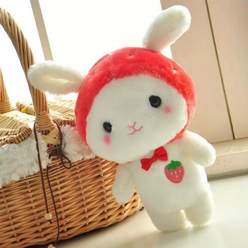 Plush Cat Toy Soft Stuffed Cartoon White Cute Cat with Strawberry Hat Doll Black Cat Kids Toys toys for children