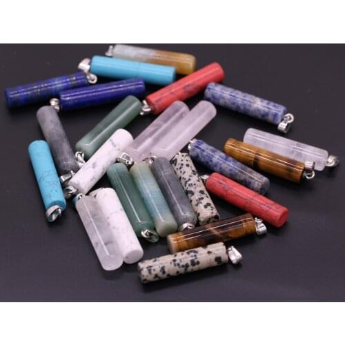Natural Semi Precious Stone Pendant cylindrical Exquisite Charms for Jewelry Making DIY Necklace Bracelets Accessories 10x43mm
