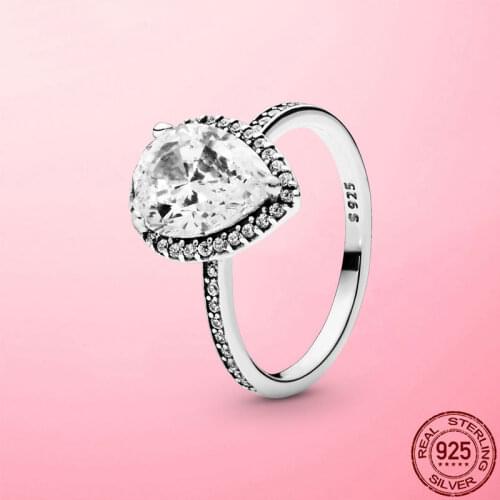 Luxury Women Rings 925 Sterling Silver Sparkling Teardrop Ring Zircon Original 925 Silver Rings For Wedding Partry Engagement