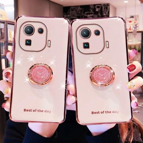 Luxury Cute Plating Silicone Ring Bracket Phone Case For Xiaomi Mi 10 9 T 8 F2 Lite Redmi Note 9 8 7 Pro Ultra-thin Stand Cover