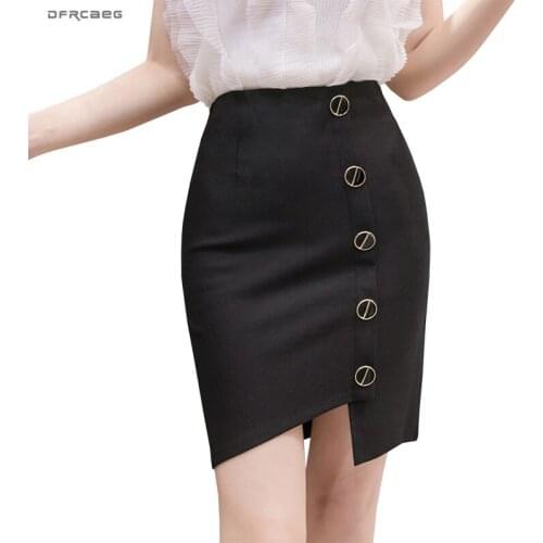 S-2XL Black Irregular Sexy Mini Skirt Women 2020 High Waist Slim Office Korean Saia Female Formal Short Skirt With Button