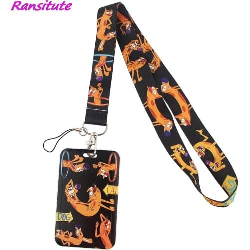 Ransitute R1772 Funny Cat Cartoon Dog Lanyard Card ID Holder Car KeyChain ID Card Pass Gym Phone Badge Key Ring Holder Jewelry
