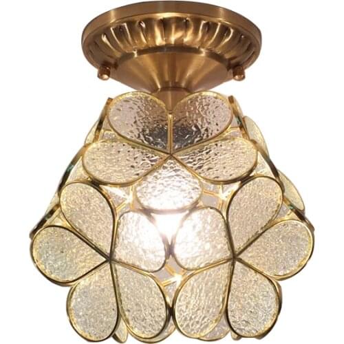 Petal Tiffany Glass Ceiling Lamp Copper LED Light Fixture Bedroom Living Room Kitchen Aisle Chandelier Retro Indoor Home Decor