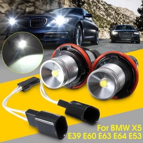 2Pcs 10W/pcs White 6000K LED Angel Eyes Halo Ring Light Lamp Bulbs Marker For BMW E39 X5 E60 E63 E64 E53 Headlight Error Free