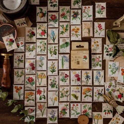 45x Forest Password Series Vintage Stamp Stickers Cute Flower Stickers Journal Diary Scrapbooking Stationery Decoration Stickers