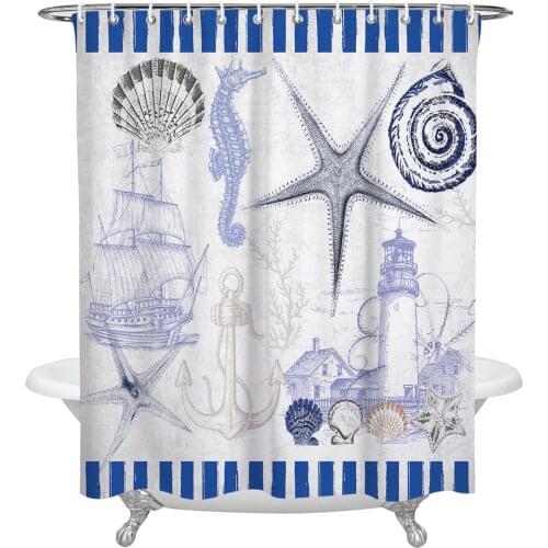 Marine Stripes Ocean Lighthouse Anchor Shower Curtain Waterproof Polyester Fabric Shower Curtains Home Decoration Curtain