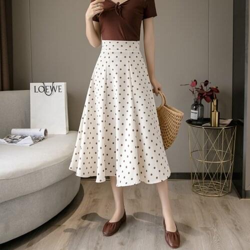 2021 Spring Autumn New Simple Polka Dot Skirt High Waist Slimming Casual Sweet Temperament Women A-line Long Skirt Free Shipping