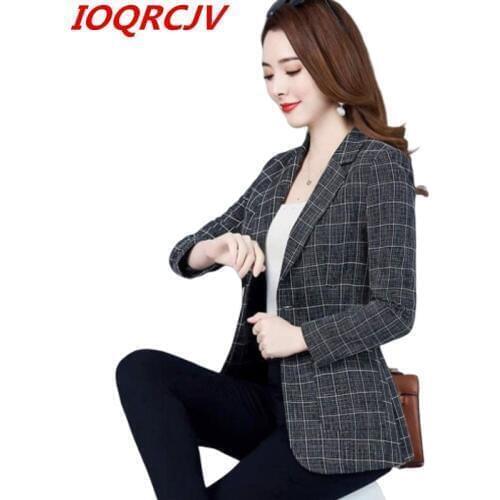 New Women Blazer 2020 Spring Plaid Blazers Lady Office Work Suit Pockets Jackets Coat Slim Black Women Blazer Femme Jackets P200