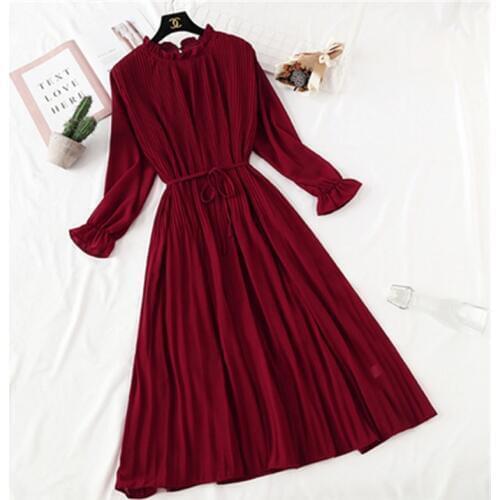 Women Long Dress 2020 Spring Summer Vintage Floral Print Pleated Chiffon Dress Long sleeve Loose Plus Size Dresses Vestidos 656