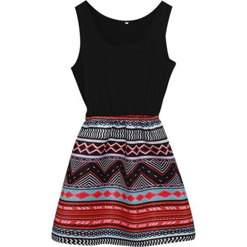 Women Wild Mini Dress Color Stitching Sexy Slim Bottom Dress Lady Sleeveless Casual Retro Short Dresses