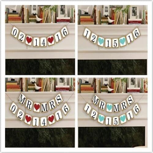 1 X Customized Date Banner Save the date Wedding Photo Prop Sign Hanging Bunting Garlands