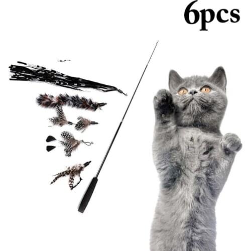5PCS Cat Teaser Refill Fake Feather Kitten Wand Replacement With Extendable Pole Cat Interactive Toy Fuuny Pet Exercise Supplies