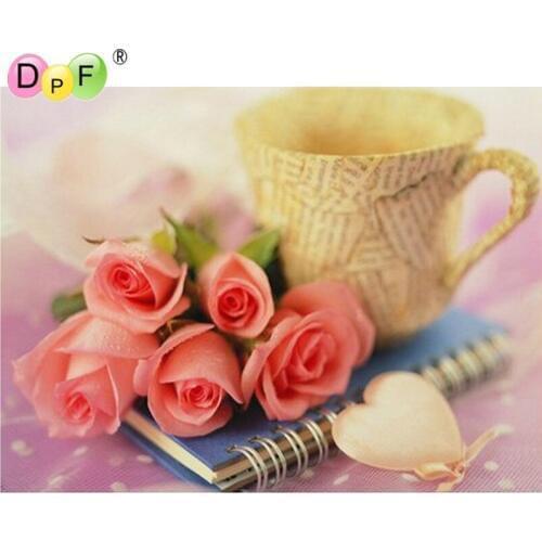 Diamond painting cross stitch rose cup 3D diy square full of the picture diamond embroidery Mosaic painting Floral home decor