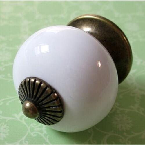 White Ceramic dresser drawer Knob Kitchen Cabinet Knobs Pulls Handle Distress Antique Bronze Door Handles Pull porcelain