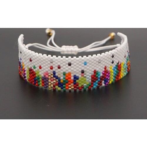 Miyuki Rice Beads Hand-made Beaded Rainbow Contrast Color Wide Bracelet Female Simple Bohemian Literary Jewelry Gifts for Women