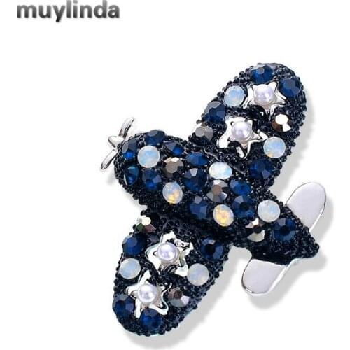 Muylinda Cut Airplane Rhinestone Brooch Pin Small Clothes Pins Accessories Fashion Enamel Brooches Gift For Women Men