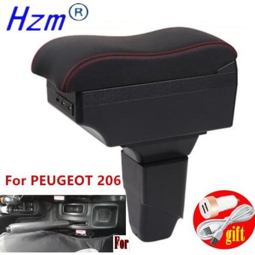 For PEUGEOT 206 Armrest box For PEUGEOT 206 Interior Parts Car Armrest Retrofit parts Storage box car accessories with USB LED