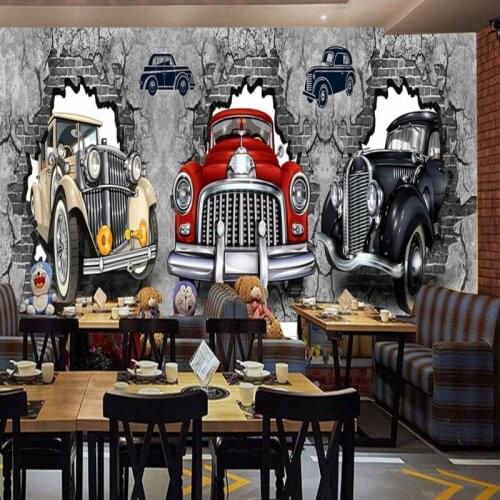 Drop Shipping Wallpaper 3d Custom Retro Nostalgic Industrial Style Broken Wall Car License Plate Wallpaper Bar Background Mural