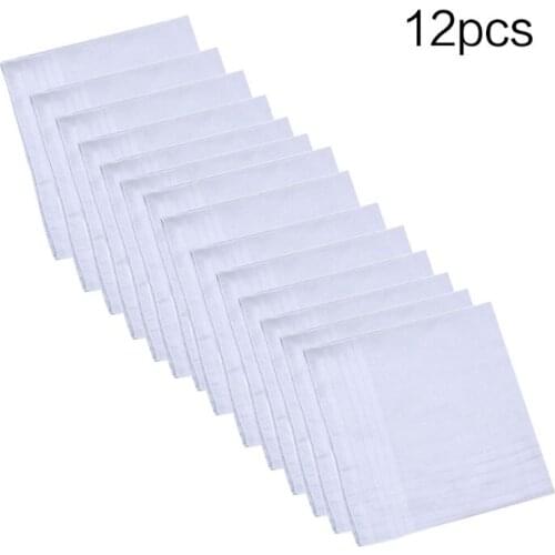 12Pcs/Set 40x40cm Men Women Cotton Handkerchiefs Pure White Classic Hankies Jacquard Striped Pocket Square Towel DIY Painting