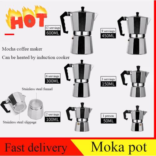 50-600ML Aluminum Mocha Coffee Pot Rapid Stovetop Coffee Brewer Classic Octagonal Shape Kitchen Accessories Coffee Utensils