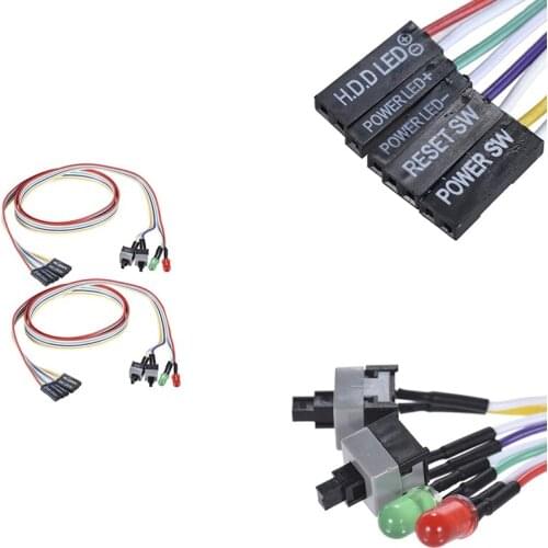 Computer Case ATX Power on Off Reset Switch Cable with 2 LED Light Light Red Green ATX Case Front Bezel Wire,65cm
