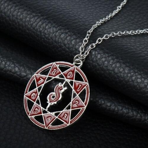 Round Hollow Magic Circle Pendant Necklace For Man And Woman Red Color Enameled Space Shift Triangle Pentacle Jewelry