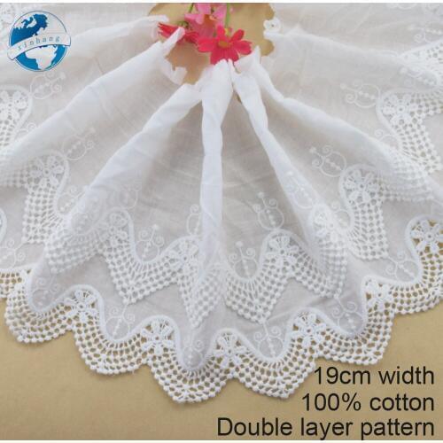 19cm wide 100% Cotton embroid lace sewing ribbon guipure trim wedding lace DIY Garment Accessories french african doll lace#3923