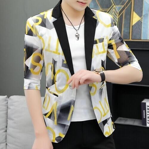Hombre De Chaquetas Vestir 2020 Summer Letter Printing Thin Male Blazer Suit Half-sleeve Small Suit Mens Sunscreen Clothes