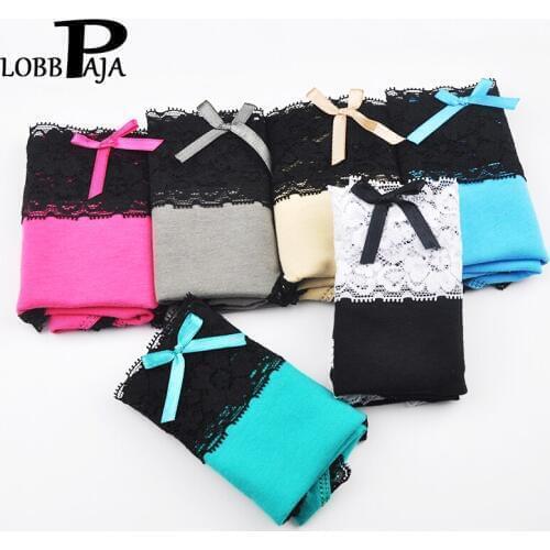 LOBBPAJA Lot 6 pcs Underwear Women Cotton Sexy Bikini Panties Lace Ladies Girls Briefs Knickers Lingerie M L XL LP230