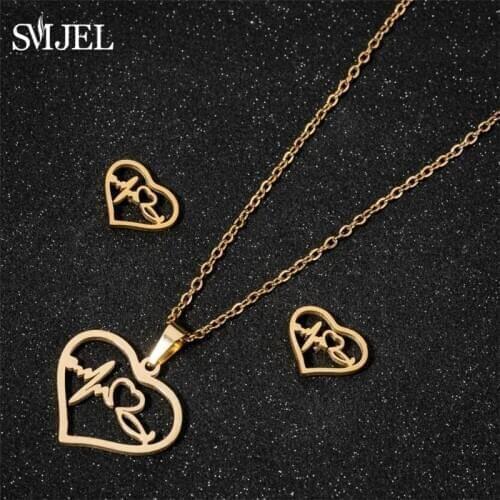 Love Heart Stainless Steel Jewelry Tiny Heartbeat Heart Necklaces Gold ECG Stethoscope Pendant Chokers Medical Nurse Lover Gifts