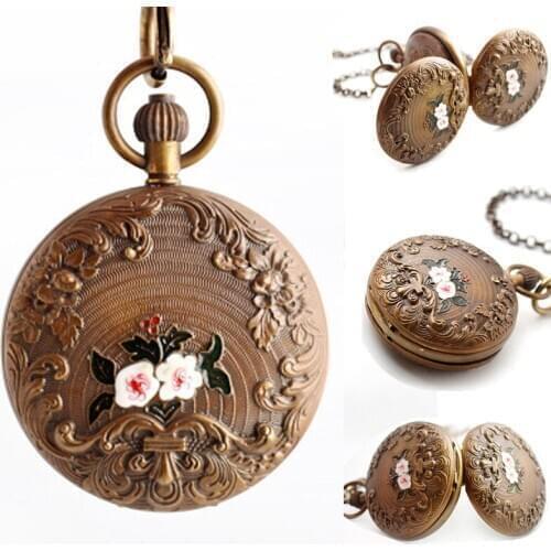 Brand Designs Retro Men‘s copper Mechanical Pocket Watch Exquisitely Carved Open on Both Side,Women Necklace Pendant Clock Gifts