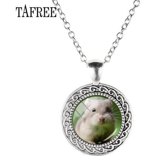 TAFREE Cute Hamster Image Necklace Glass Cabochon Animal Photo Pendant Necklaces Round Handmade Jewelry Gifts For Girl QF508