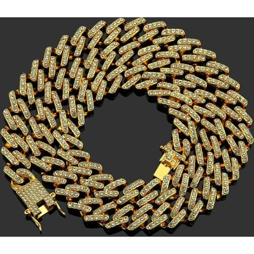 Fashion Hip-Hop Crystal Cuban Chain Link Necklaces for Men Boy Punk Cool Party Jewelry 14mm Width 40/50/60/70cm