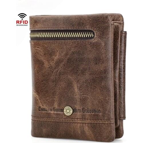 RFID anti-theft brush European and American trend mens wallet fashion tri-fold first layer cowhide wallet