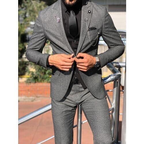 Custom Made Mens Suit 2020 Wedding Tuxedos Formal Best Man Suits Groom Wear Tweed Tuxedos 3 Pieces Suits (Jacket+Pants+vest)