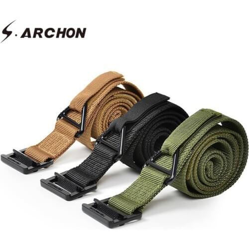 S.ARCHON High Quality Adjustable Tactical Nylon Belts Men Metal Buckle Knock Off Army Waist Belt Male Casual Military Strap Belt