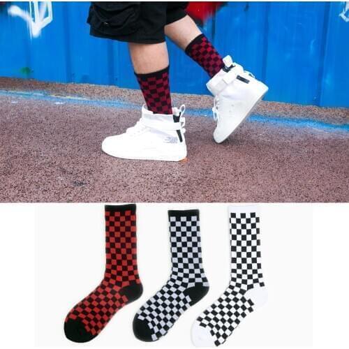 Men funny Harajuku Checkerboard Cotton Socks Women Geometric Checkered Hip Hop Streetwear skateboard High Quality Couple socks