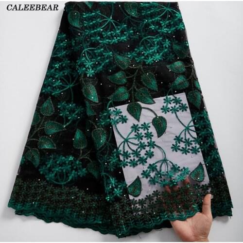 Latest Desgin Green French Net Lace Fabric Embroidery Mesh African Lace Fabric Tulle Lace Material For Wedding Party Dress S2369