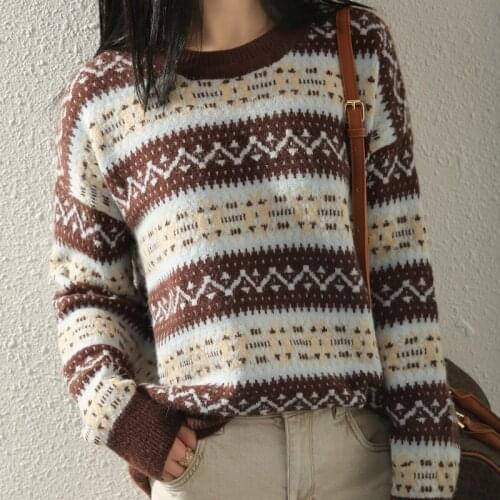 New autumn and winter Cashmere Sweater womens round neck thick pullover loose sweater O-neck large size knitted wool sweater