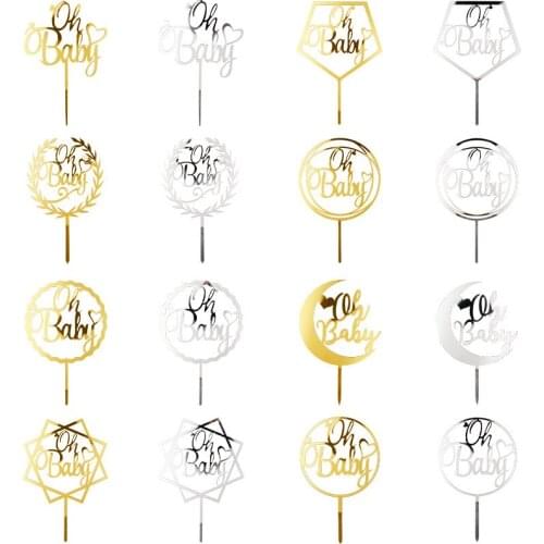 New Original Acrylic Oh Baby Birthday Cake Toppers Gold Newborn Birthday Cupcake Topper for Kids Birthday Party Cake Decorations