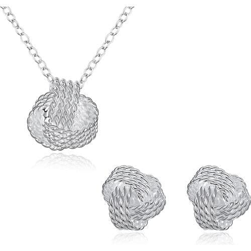 Wholesale Fine Jewelry Set 925 Sterling Silver Rose Ball Knot Slide Necklaces & Earrings for Women Valentines Day Gifts Bridal