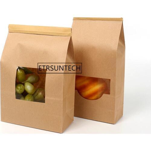 Kraft paper bag packaging bag plus sealing strip kraft paper window food popcorn bag bread cake cookie bag