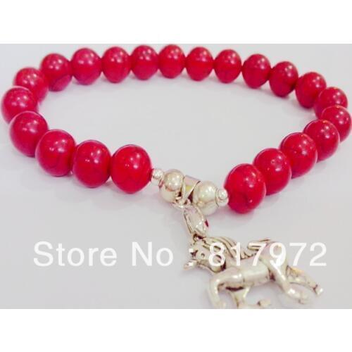 6pcs New Arrive Fashion Retro Silver Plated Dangle Lucky Horse Pendant Red Coral Bead Bracelet Adjustable Party Gift