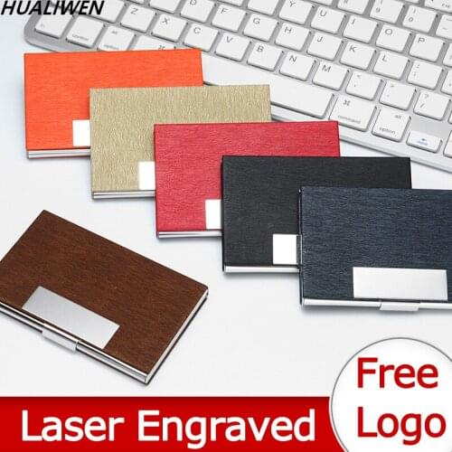 Laser Engraved LOGO Luxury Business Card Holder Aluminum PU Case Cover Metal Box Credit Card Business Card Holder Wallet