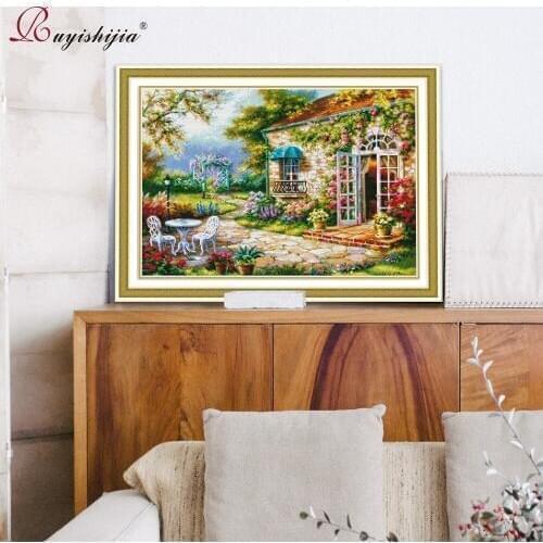 RUYISHIJIA Cross-Stitch For Embroidery Kits European style Garden Villa Home Decoration Cross Stitch Handmade Needlework DMC